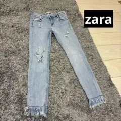 zara スキニーデニムパンツ ライトブルー　フリンジ
