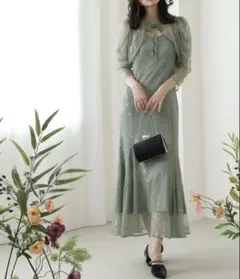 3Way】 Thevon ボレロレイヤーレースキャワンピース ドレス グリーン