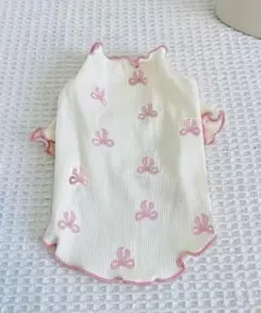 ホワイト 蝶模様 フリル付き犬服