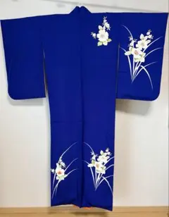 美しいコバルトブルーの付下　着物　正絹　ヴィンテージ