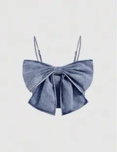 SHEIN デニムブルー リボン付きキャミソール