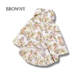 ブラウニー　シャツ　五分袖　Mサイズ　花柄　柄シャツ　総柄　フード　BROWNY
