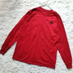 アディダス 長袖Tシャツ ワンポイント刺繍ロゴ レッド メンズS〜M相当 ロンT