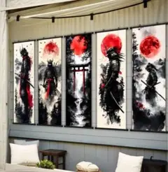 日本の侍（武士道）をモチーフにしたキャンバスアートタペストリー５枚組