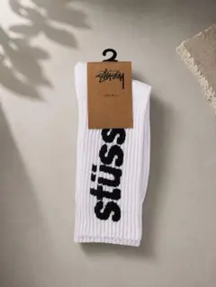【男女兼用】Stussy ロゴ入りソックス　ホワイト フリーサイズ
