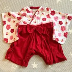 70 ベビー 袴 女の子 お食い初め ひな祭り 和服 赤 花柄 ロンパース