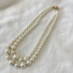 2連パールネックレス　真珠　ゴールド　アクセサリー