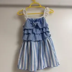 キッズ ワンピース水着 水色 ドット ストライプ