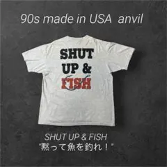 90s USA製anvilメッセージプリントSHUT UP & FISH XXL
