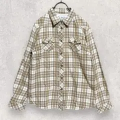 シンプルライフ チェック柄 シャツ L ベージュ 長袖 胸ポケット シンプルのサムネイル