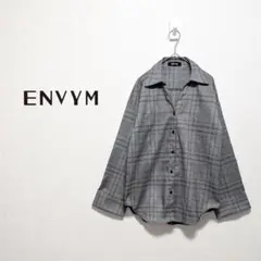 アンビー　バックボタンシャツ　長袖　グレンチェック柄　オーバーサイズ　グレー　Fのサムネイル