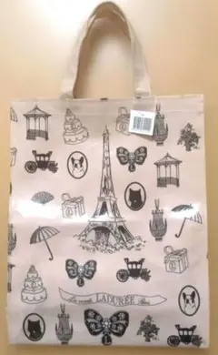 新品タグ付未使用・未開封　LADUREE　 ラミネートトートバック　ピンク　L