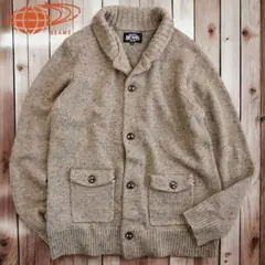 01M593◯BEAMS ブラウン ウール ショールカラー ニット カーディガンのサムネイル