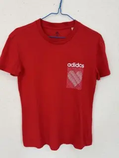 adidas 赤 ロゴ入りポケット Tシャツ　XS