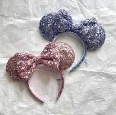 ディズニー　ピンク　水色　ブルー　カチューシャ　スパンコール　ミニー　セット