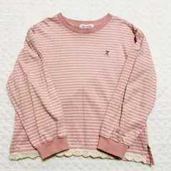 サンカンシオン 長袖ロンT トップス 120 綿100% ピンク ボーダー