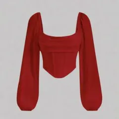 SHEIN MOD スクエアネック ランタンスリーブ ルージュ クロップトップのサムネイル