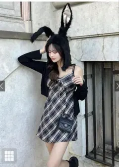 チェック柄リボンキャミミニワンピース[dk1292] grl