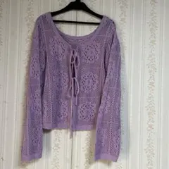 値下げレース編みラベンダーカーディガン 長袖　Lサマーカーディガン