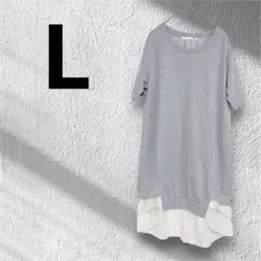 ESTACOT エスタコット レース＆シフォン切替 チュニック ワンピース L