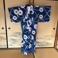 【最終値下げ】花柄 浴衣単品 青色 昭和レトロ