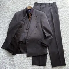 ダークブラウン ダブルスーツ 3ピース 古着 セットアップ