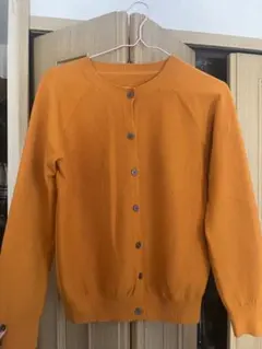 オレンジ 長袖 カーディガン 7ボタン