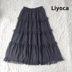 【リヨカ】 Liyoca　ティアードスカート　ロング　フリル　ブラック　ゴムのサムネイル