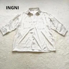 INGNI ス長袖シャツ ストライプ柄 胸ポケット ホワイト 軽やか Mのサムネイル