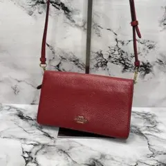 (美品)大人気、コーチ、ショルダーウォレット、オールレザー、シボ革、人気色、金