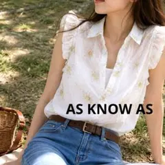 AS KNOW ASアズノゥアズピンキー ノースリーブブラウス 花柄 フリル 白のサムネイル