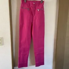 ZARA womanピンク スリムフィットパンツ ジッパーデザイン
