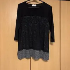 トップス　Tシャツ　カットソー　レディース　ファッション　七分袖　黒　ブラック