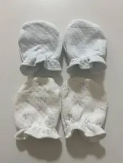 2枚組　ベビー用ミトン (ブルー・ホワイト)新生児