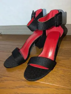 【未使用】アンクルストラップ オープントゥ サンダル ブラック/レッド