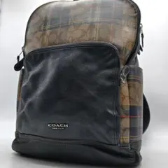 希少 COACH バックパック チェック柄 A4収納 シグネチャー 2室 レザー