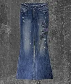 Anna Kerry ブーツカットデニム 花柄刺繍 ダメージ グランジ y2kのサムネイル