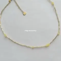 ハンドメイド　ビーズネックレス　イエロー　ゴールド　ハート