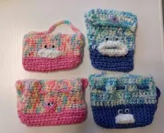 ハンドメイド　パクパク　モンスター　くちびるくん　ポーチ　巾着　毛糸　4つセット