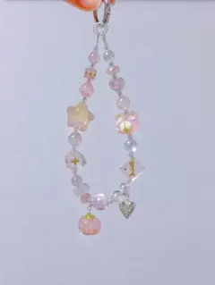 ピンク系ビーズ携帯ストラップ