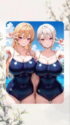 水着を着た女の子2人組キャラクターカード　ウラシク 1枚　No.143−B