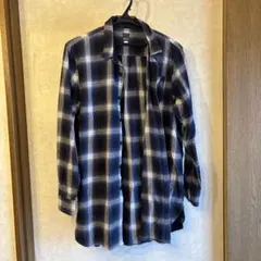 HERE'S ネイビー系チェック 長袖ネルシャツ L