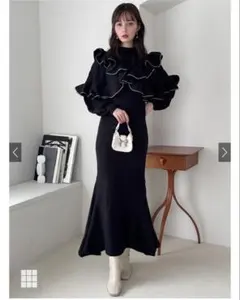 インナー付き配色ラインフリルマーメイドニットワンピース[rut692]