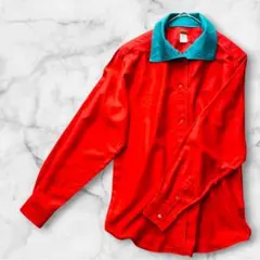 KENZO 変形カラーシャツ　バイカラー　赤✕緑　42　Ｌサイズ相当　綿100％のサムネイル