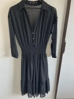 ZARA BASIC ドット柄シャツワンピース ブラック