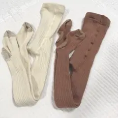 つま先かかとラメ リブ編みベビータイツ 2色セット