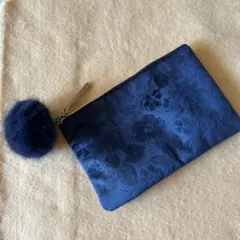 ネイビーフラワーポーチ ファー付き
