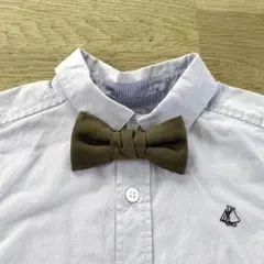 ハンドメイド　キッズ　蝶ネクタイ　リボンブローチ　スエード調　カーキ