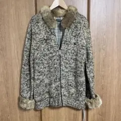 バーバリーブラックレーベル ノバチェック ラビットファー ニット ジャケット L