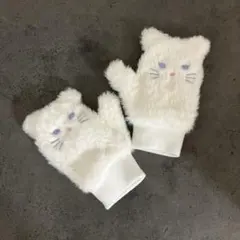 ミトン 白猫 手袋 キッズ 子供用 女の子 防寒具 通学 ねこちゃん 猫 ねこ